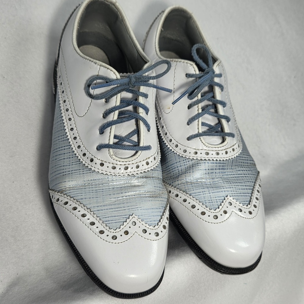 FootJoy‎ Women's 7.5 M Tailored Collection Golf Shoes White/Blue Wingtip, 91687